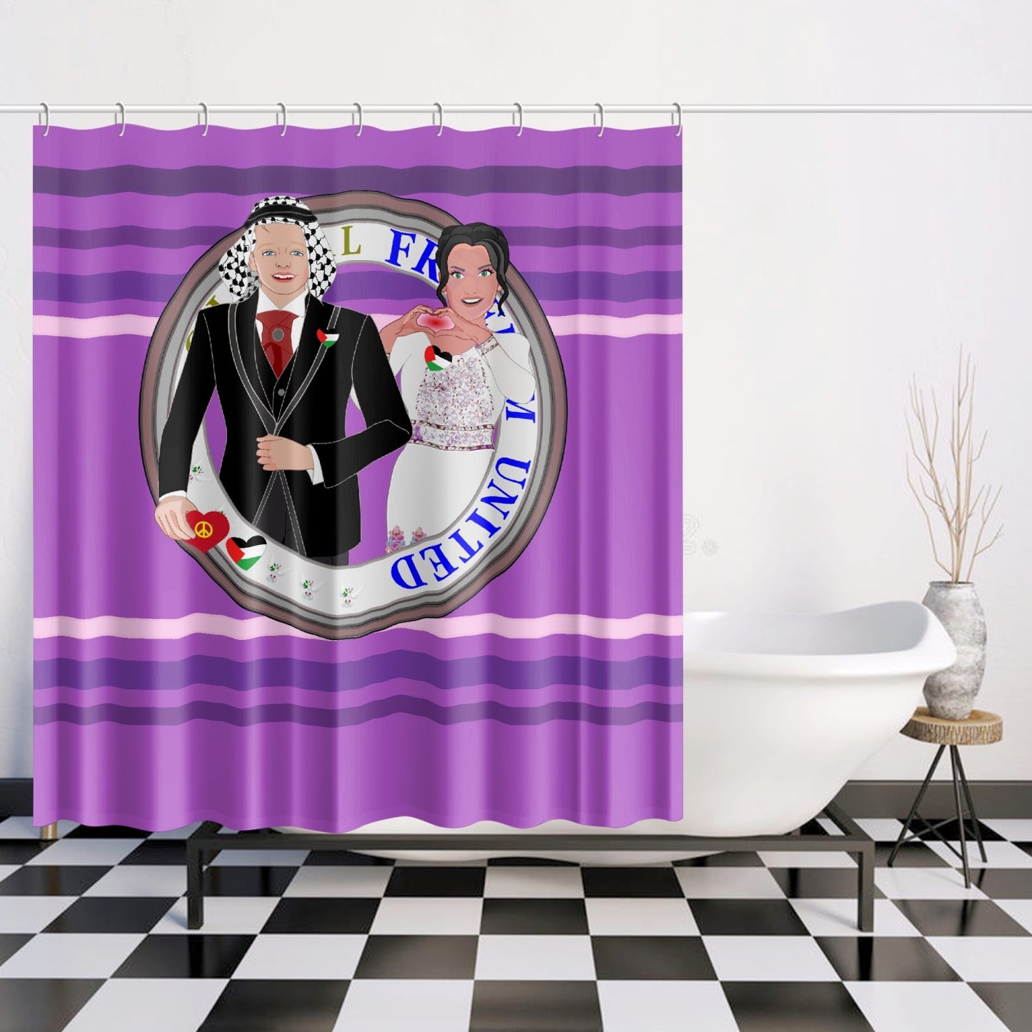 GLOBAL FREEDOM UNITED© Couple Palestina Lilac - Quick-drying Shower Curtain