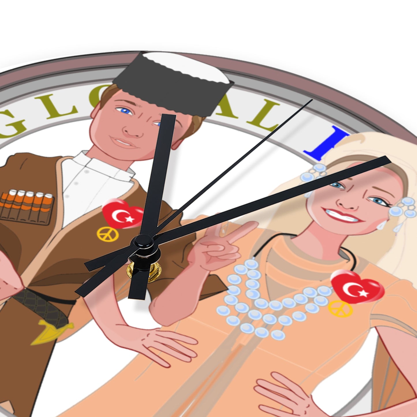 Wooden Wall Clock Without Scale GLOBAL FREEDOM UNITED© Couple Turkey