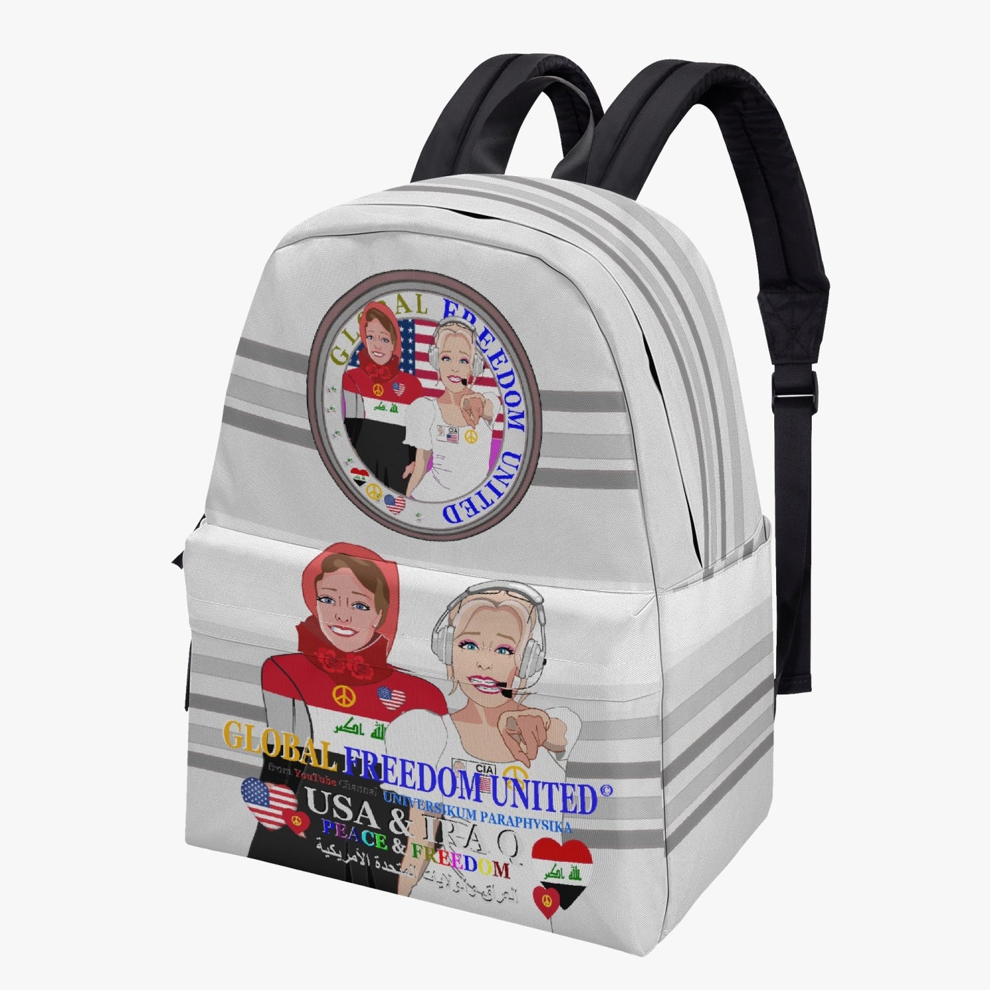 GLOBAL FREEDOM UNITED WOMEN IRAQ & USA OLD PEACE GREY All-over-print Canvas Backpack