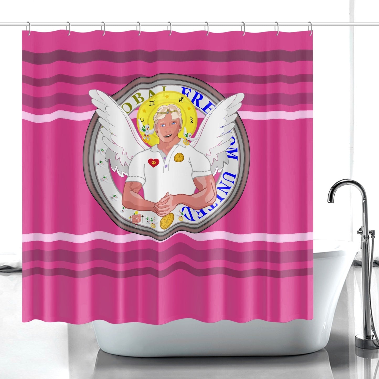 Quick-drying Shower Curtain GLOBAL FREEDOM UNITED© Archangel Michael Version 2 Pink2