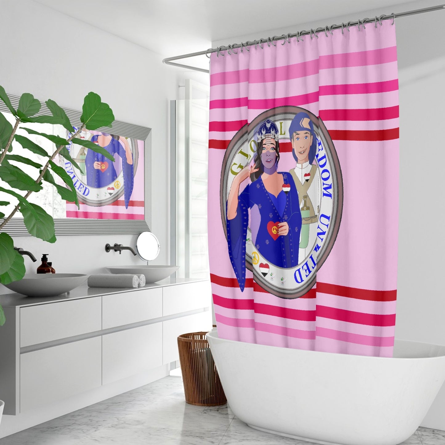 GLOBAL FREEDOM UNITED© Couple Yemen Pink1 - Quick-drying Shower Curtain