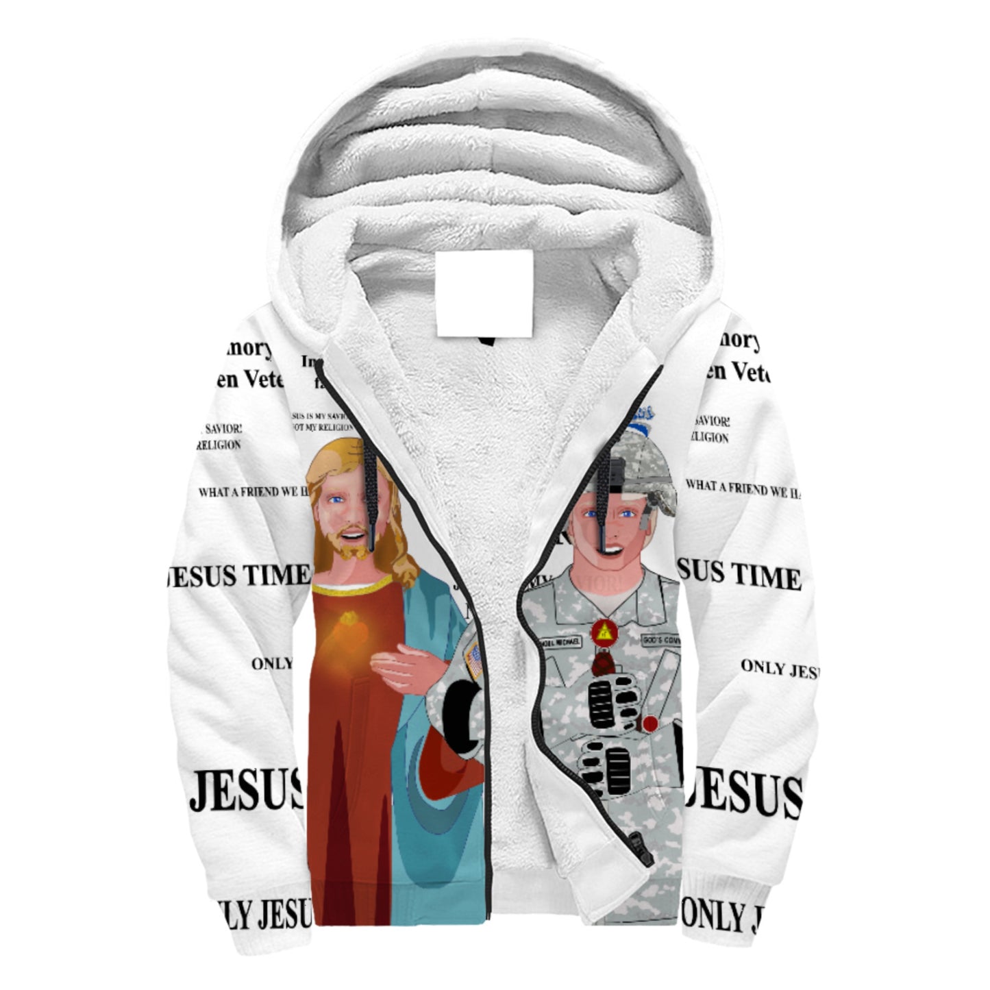 Plush Hoodie GLOBAL FREEDOM UNITED© Jesus Is A Hero Veteran For US American Soldiers Men