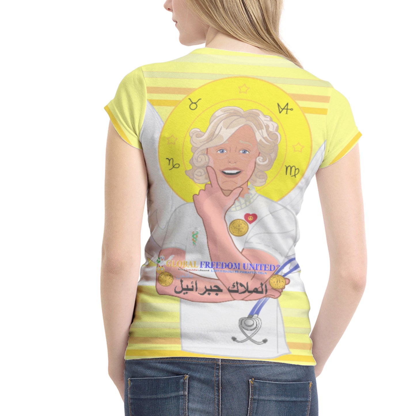 Women´s T-shirt 1 GLOBAL FREEDOM UNITED©  Archangel Gabriel Arabic Yellow