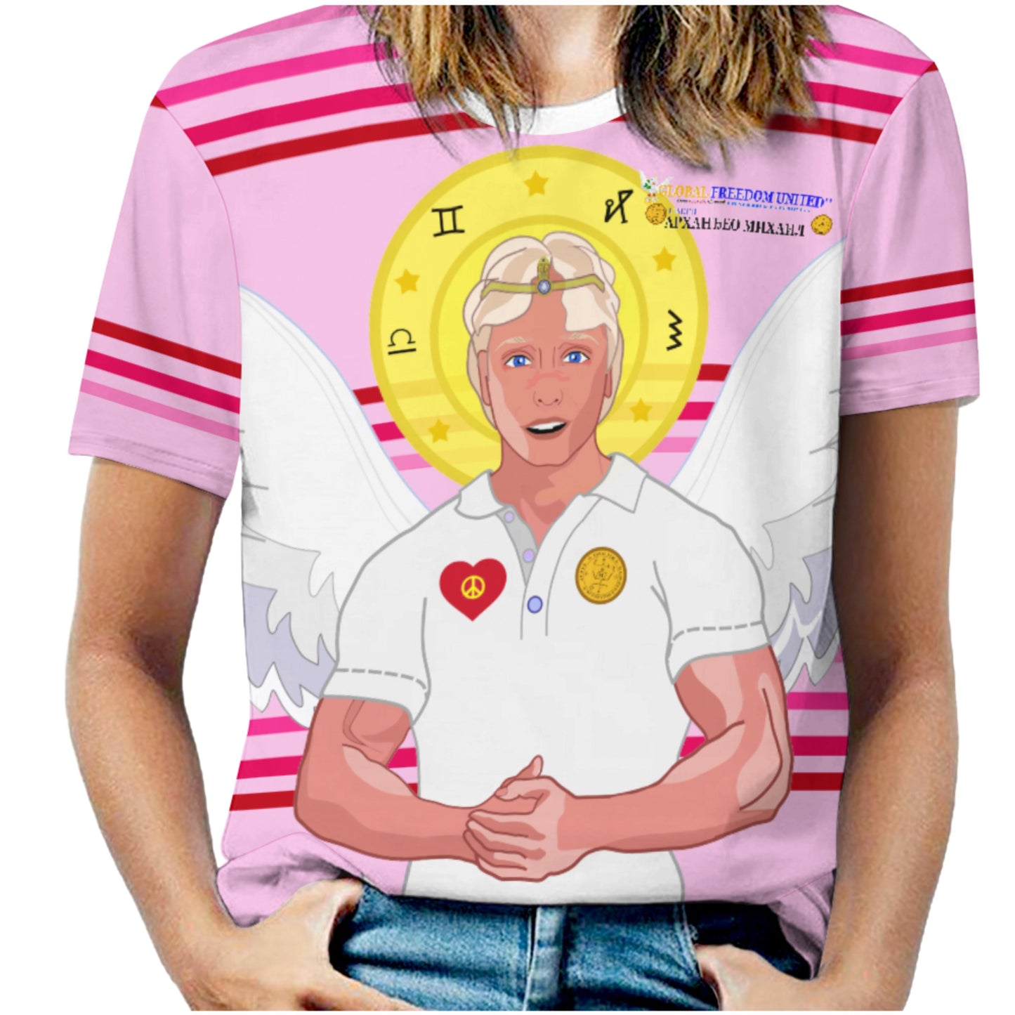 Women´s T-shirt  GLOBAL FREEDOM UNITED© Archangel Michael Serbia V2 Pink1