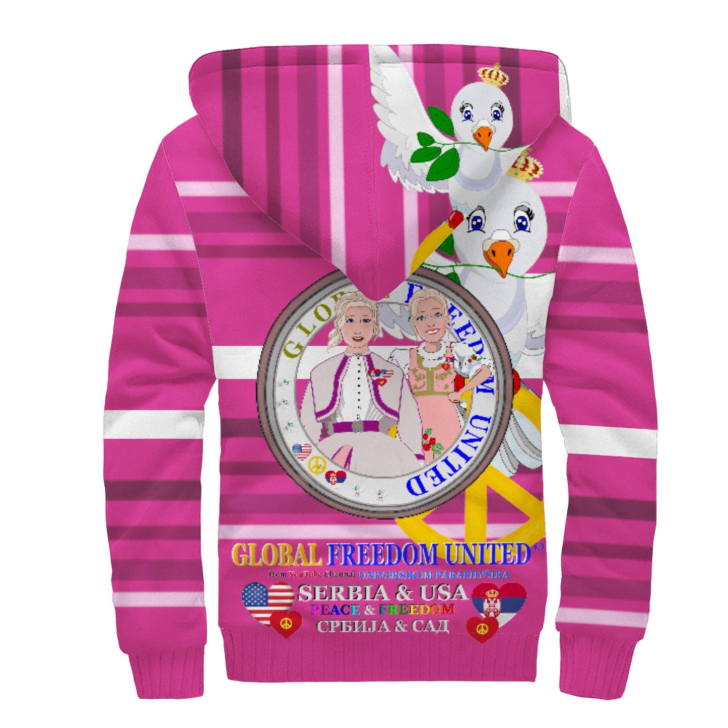 Plush Hoodie GLOBAL FREEDOM UNITED© Women Serbia & USA Pink2