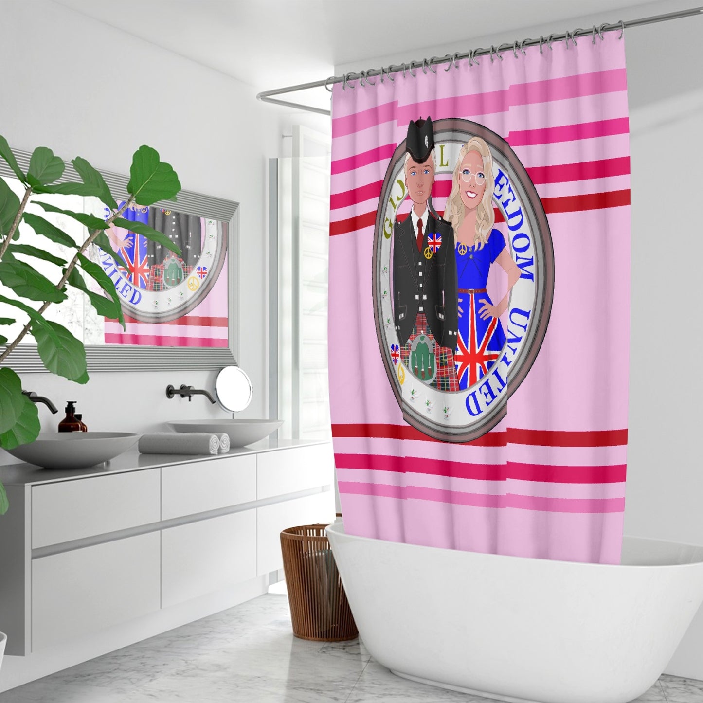 GLOBAL FREEDOM UNITED© Couple England Pink1 - Quick-drying Shower Curtain