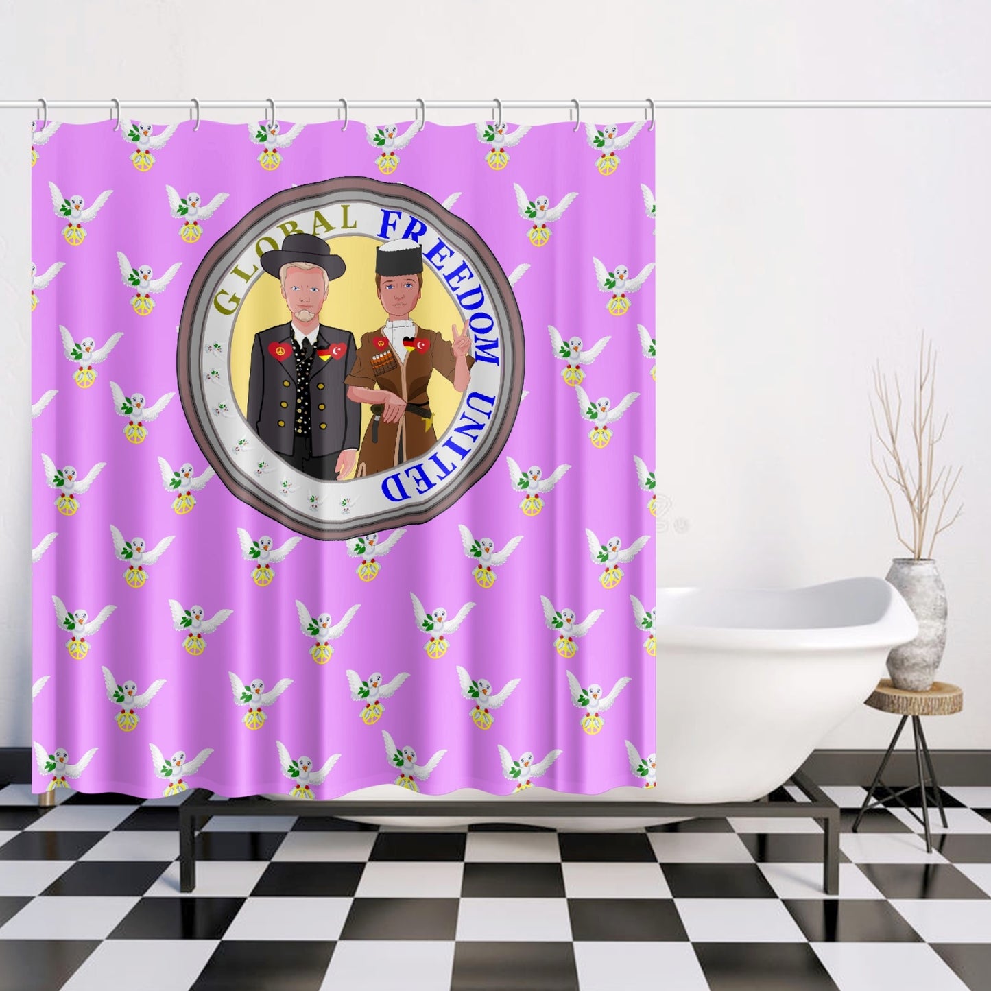GLOBAL FREEDOM UNITED MEN TURKEY & GERMANY OLD PEACE VIOLET Quick-drying Shower Curtain171. Quick-drying Shower Curtain