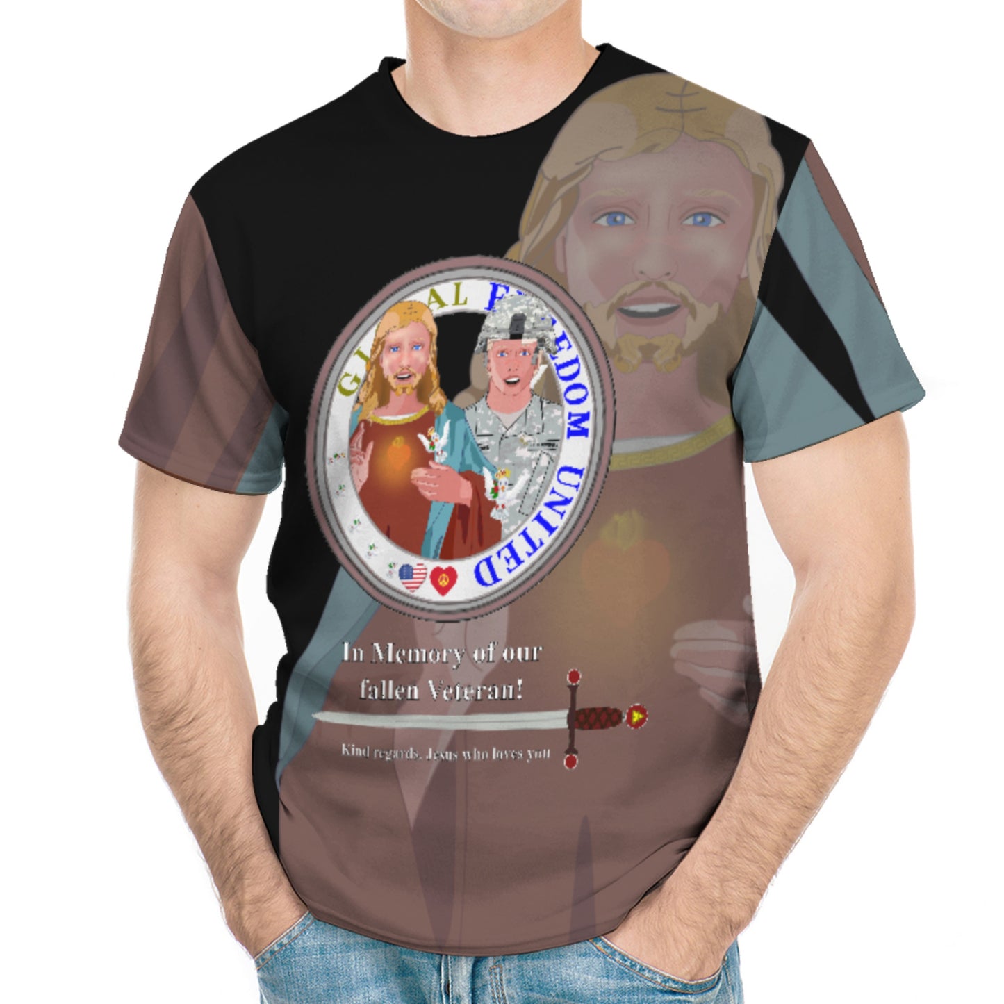 Men´s T-shirt Black Global Freedom United© Jesus Christ For Fallen Veteran Afro American Soldiers V1.1