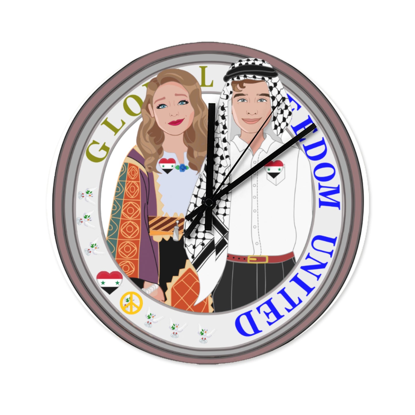 Wooden Wall Clock Without Scale GLOBAL FREEDOM UNITED© Couple Syria