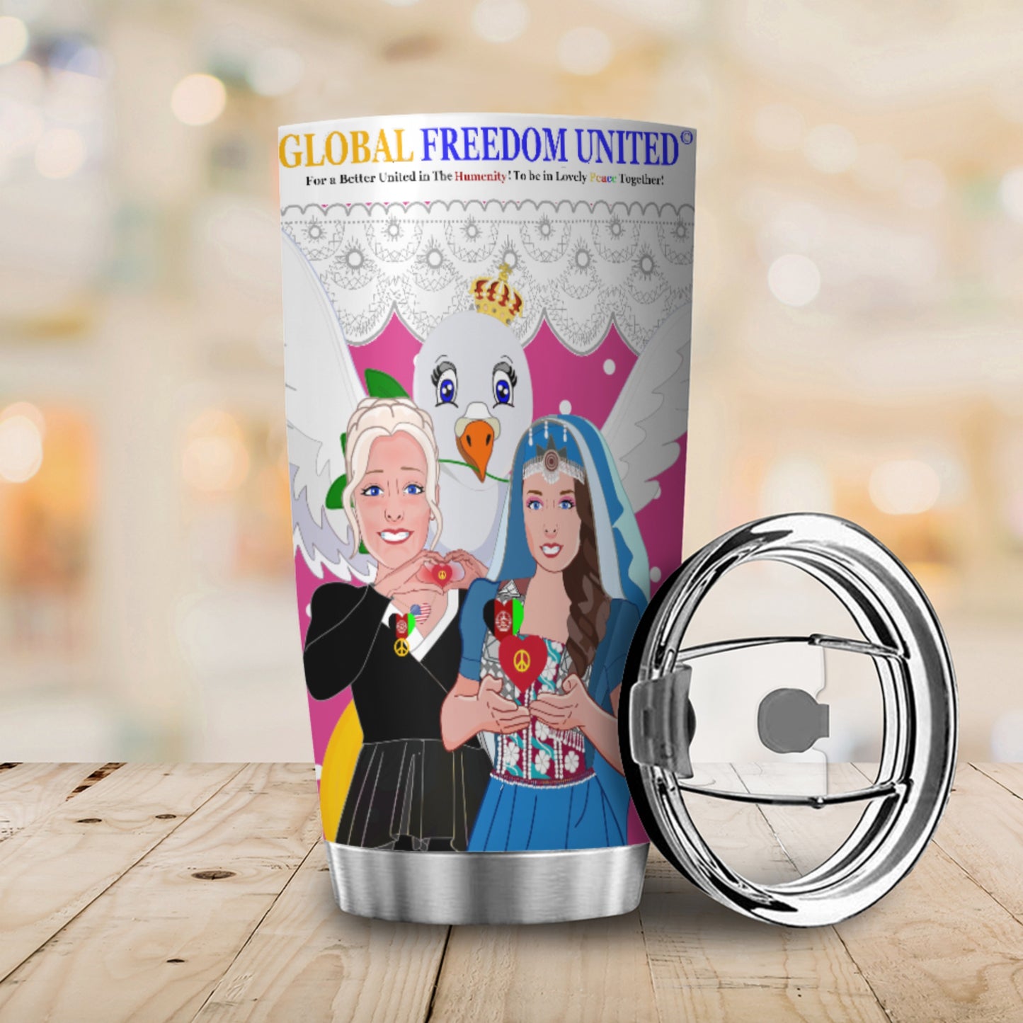 Tumbler GLOBAL FREEDOM UNITED© Women Afghanistan & USA Pink2