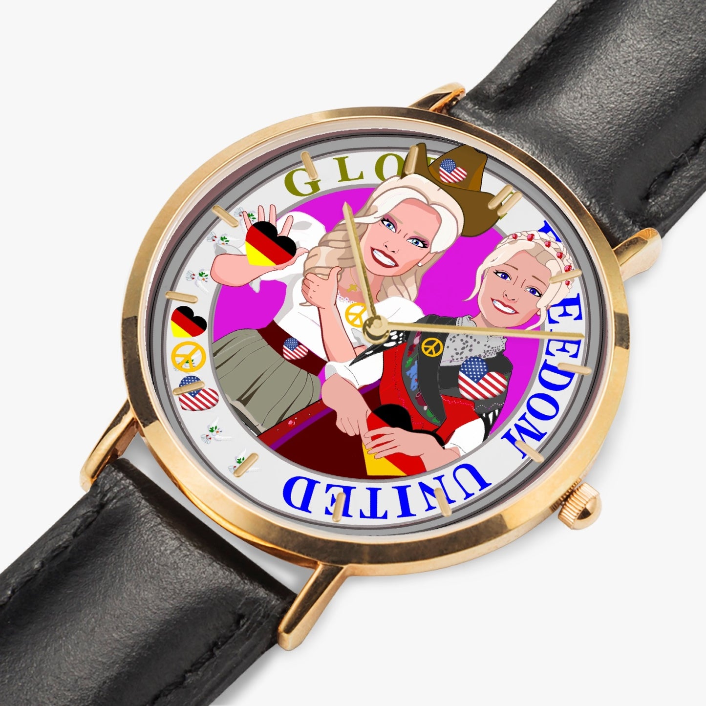 GLOBAL FREEDOM UNITED© Hot Selling Ultra-Thin Leather Strap Quartz Watch (Rose Gold With Indicators) Women USA & Germany