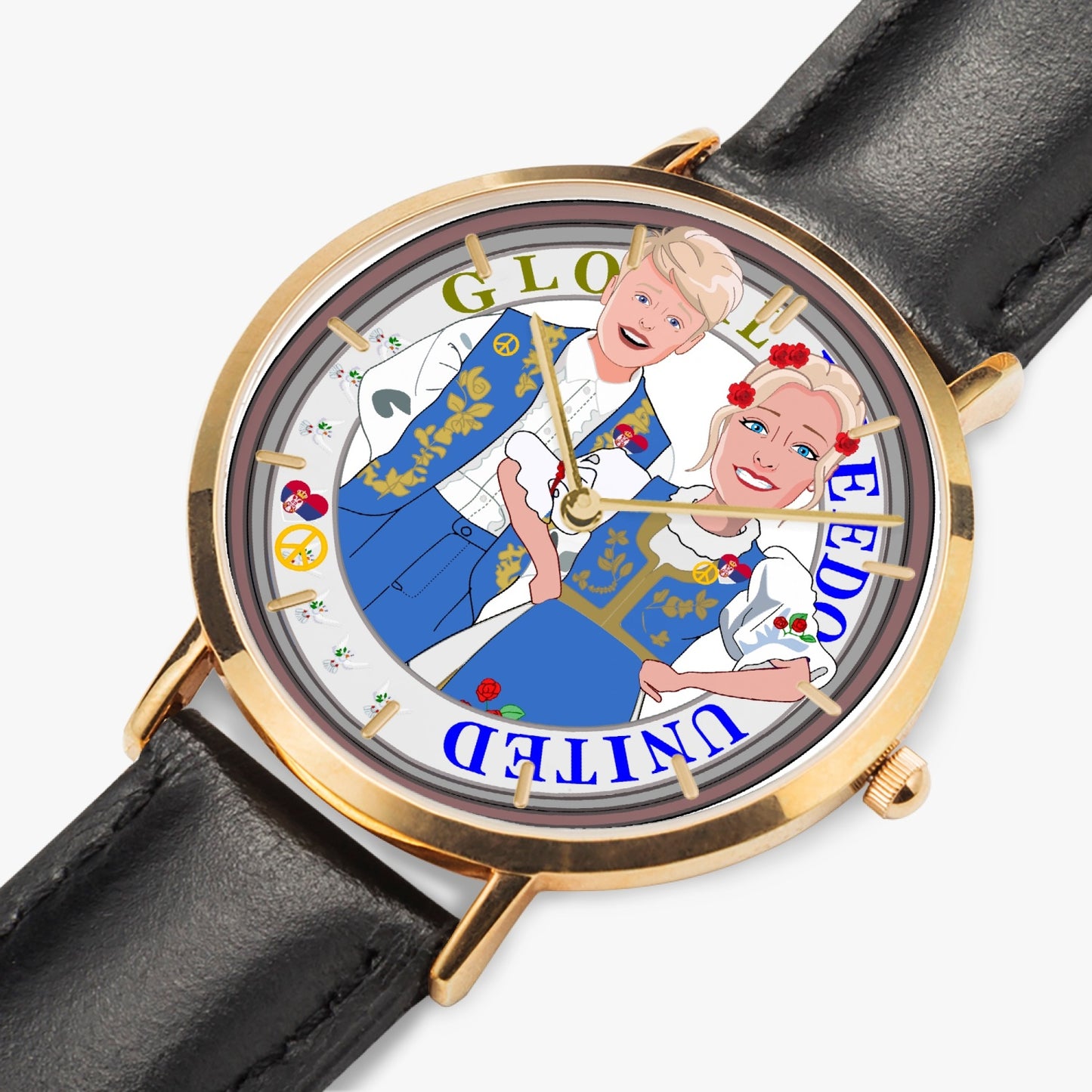 Hot Selling Ultra-Thin Leather Strap Quartz Watch (Rose Gold With Indicators) GLOBAL FREEDOM UNITED© Couple Serbija Blue