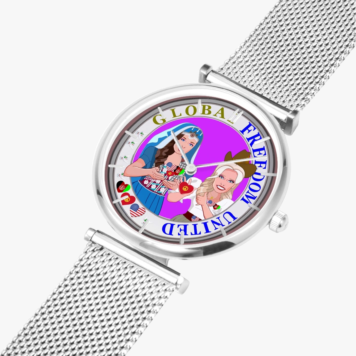 GLOBAL FREEDOM UNITED© New Stylish Ultra-Thin Quartz Watch (With Indicators) Women Afghanistan & USA