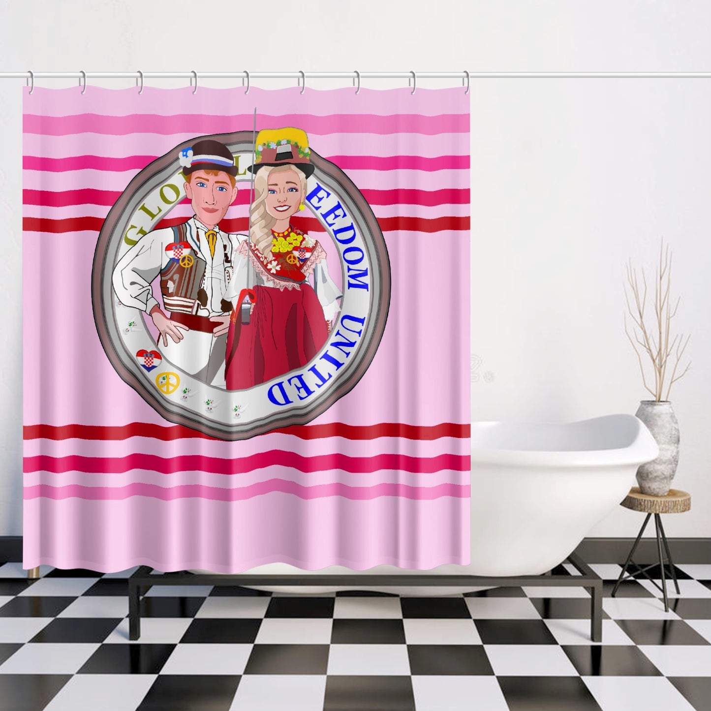 GLOBAL FREEDOM UNITED© Couple Croatia Pink1 - Quick-drying Shower Curtain