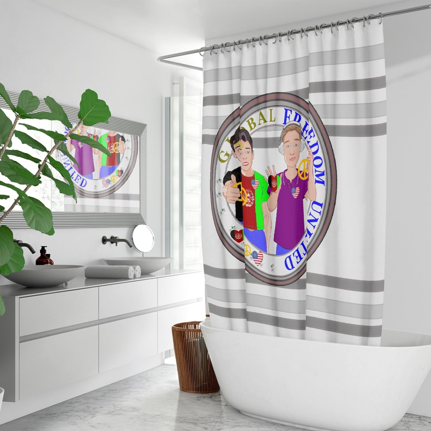 Quick-drying Shower Curtain GLOBAL FREEDOM UNITED© Women Afghanistan & USA Grey