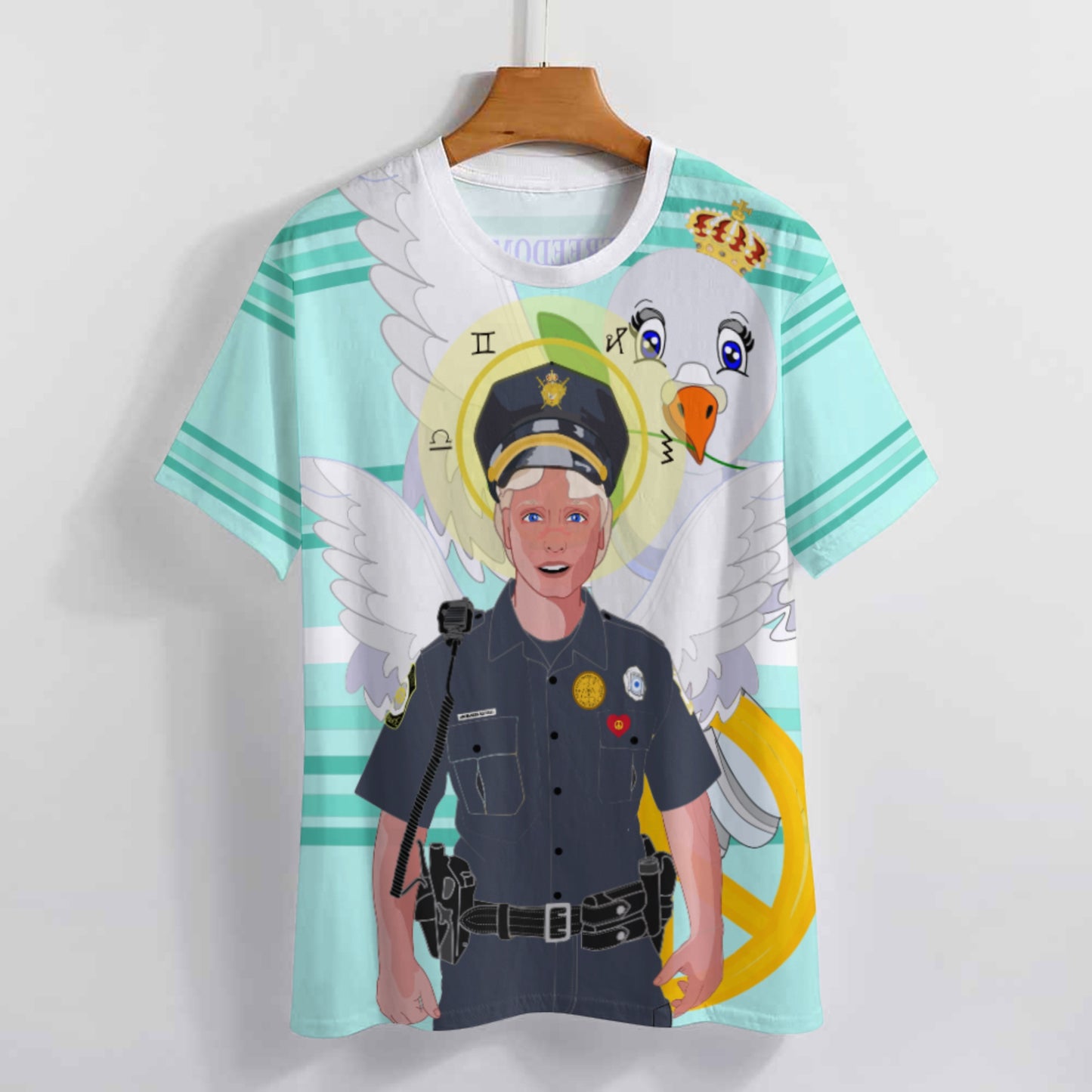 Women´s T-shirt 2 GLOBAL FREEDOM UNITED© Archangel Michael As Policemen Light Green