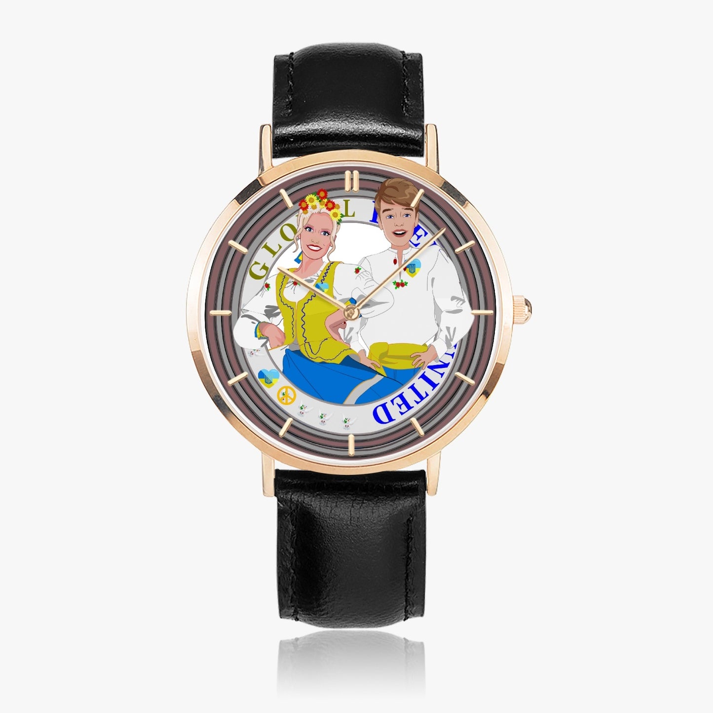 GLOBAL FREEDOM UNITED© Couple Ukrain Hot Selling Ultra-Thin Leather Strap Quartz Watch (Rose Gold With Indicators)