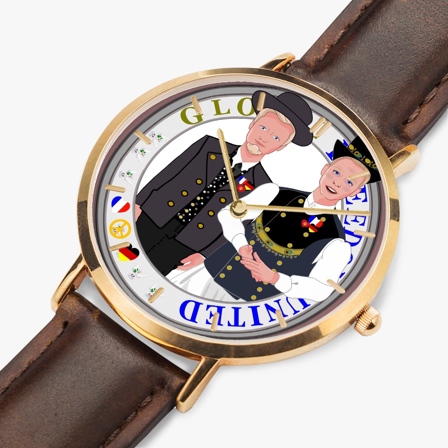 GLOBAL FREEDOM UNITED© Hot Selling Ultra-Thin Leather Strap Quartz Watch (Rose Gold With Indicators) Men French & Germany