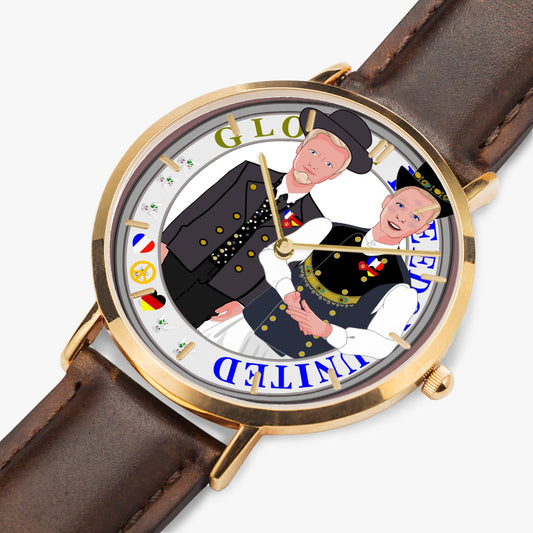 GLOBAL FREEDOM UNITED© Hot Selling Ultra-Thin Leather Strap Quartz Watch (Rose Gold With Indicators) Men French & Germany