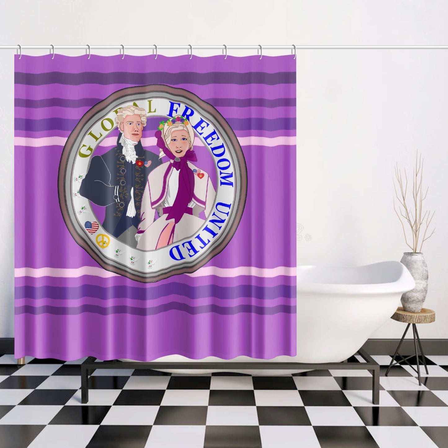 GLOBAL FREEDOM UNITED© Couple USA Georg Washington Lilac - Quick-drying Shower Curtain