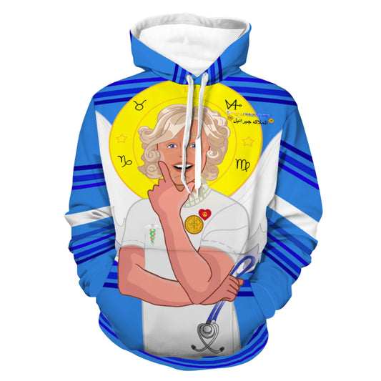 Front Pocket Hoodie GLOBAL FREEDOM UNITED© Archangel Gabriel Arabic  Deep Blue