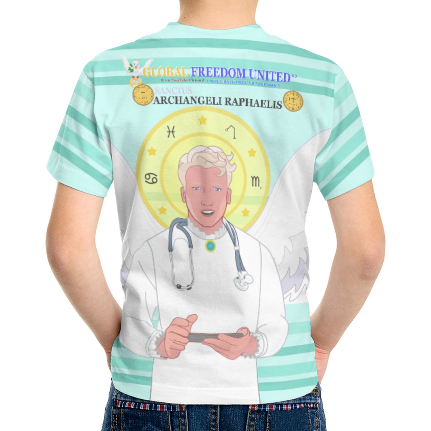 Kid´s T-shirt Global Freedom United© Archangel Rafael Old Latin Light Green
