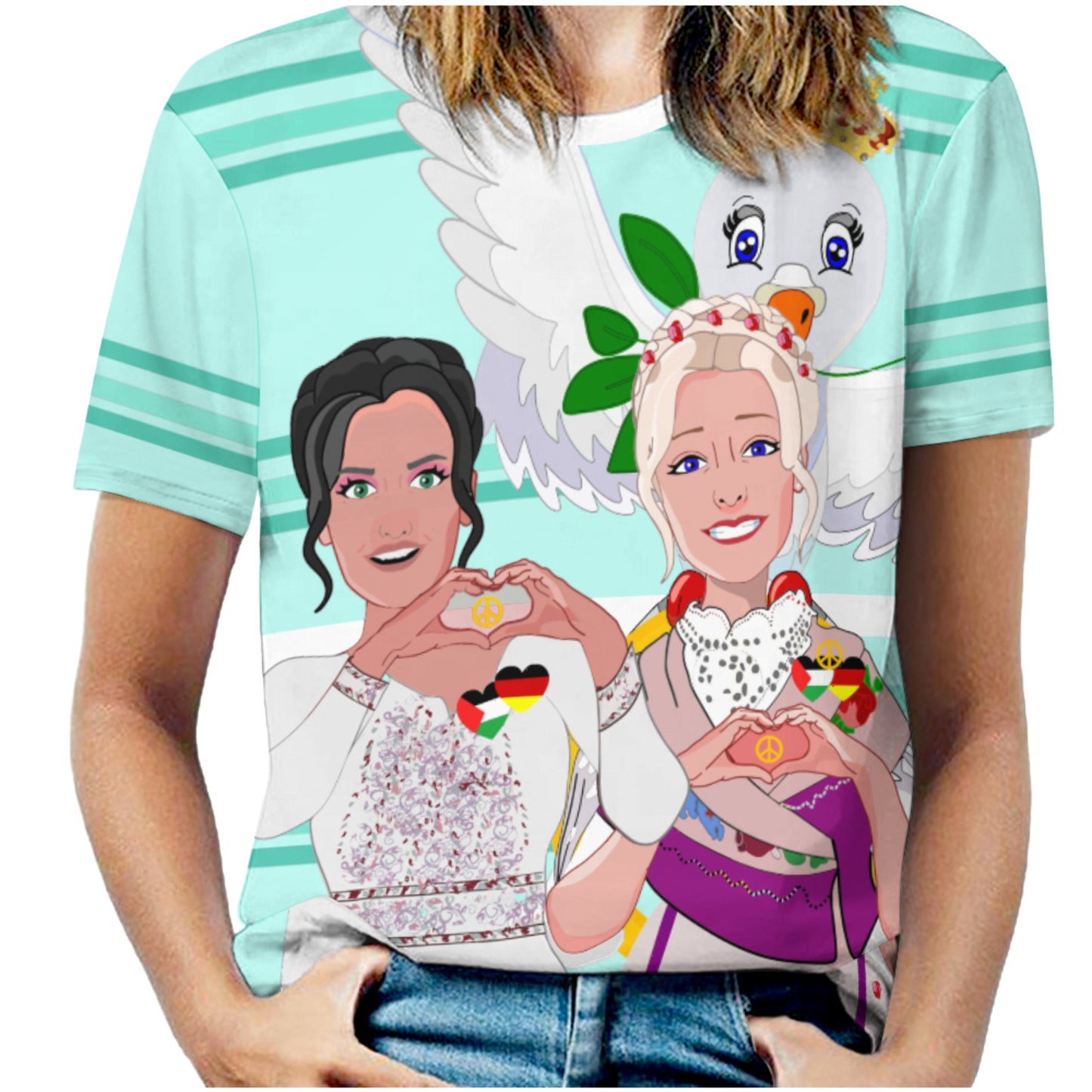 Women´s T-shirt 2 GLOBAL FREEDOM UNITED© Women Palestina & Germany Light Green