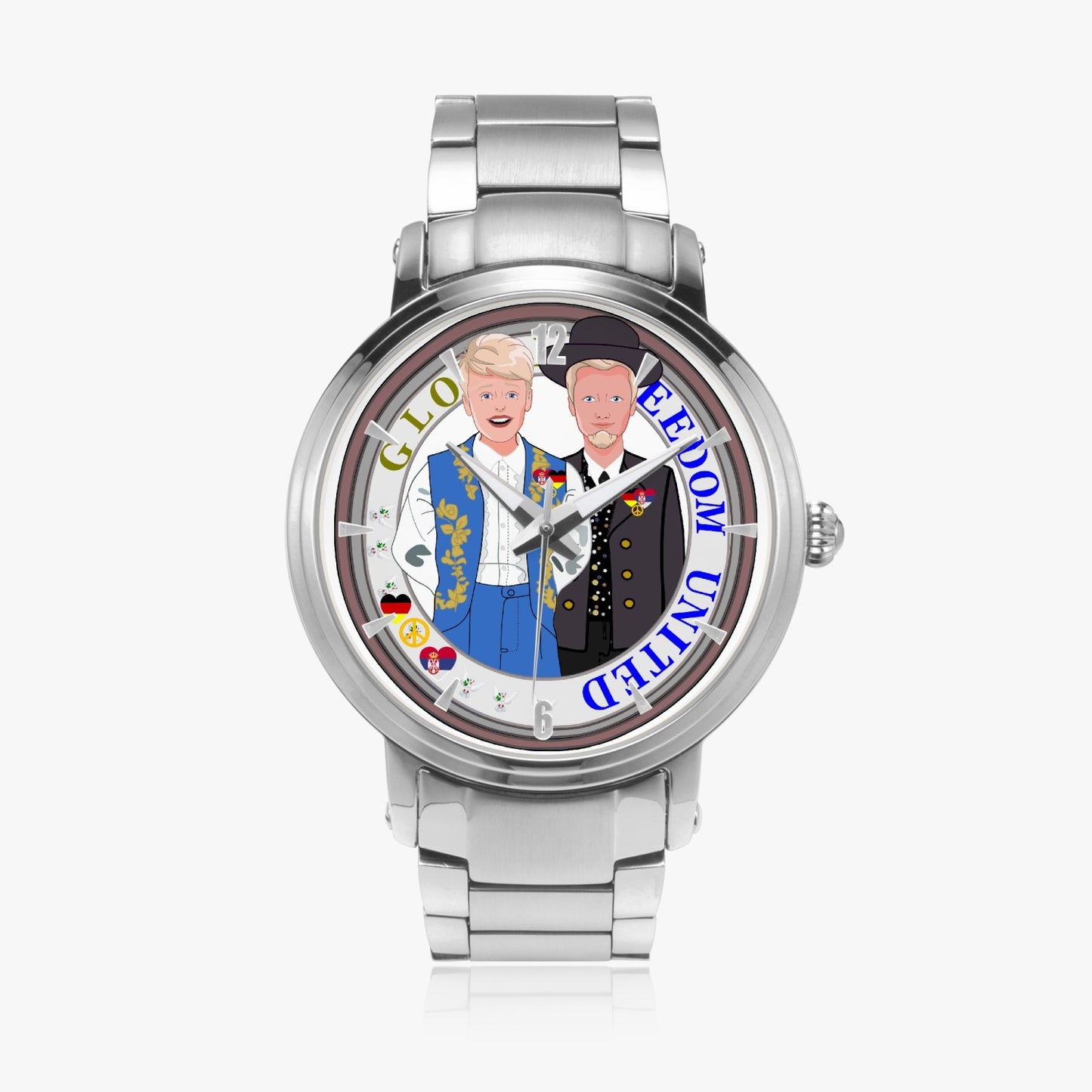 GLOBAL FREEDOM UNITED© New Steel Strap Automatic Watch (With Indicators) Men Serbia & Germany