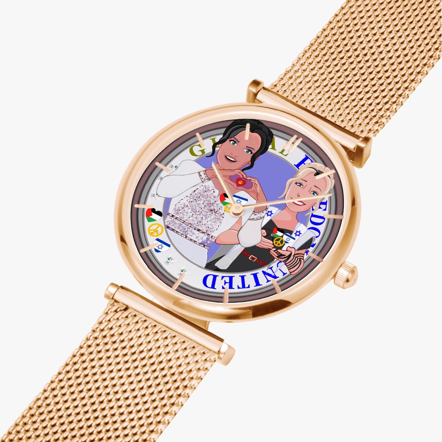 GLOBAL FREEDOM UNITED© New Stylish Ultra-Thin Quartz Watch (With Indicators) Women Palestina & Israel