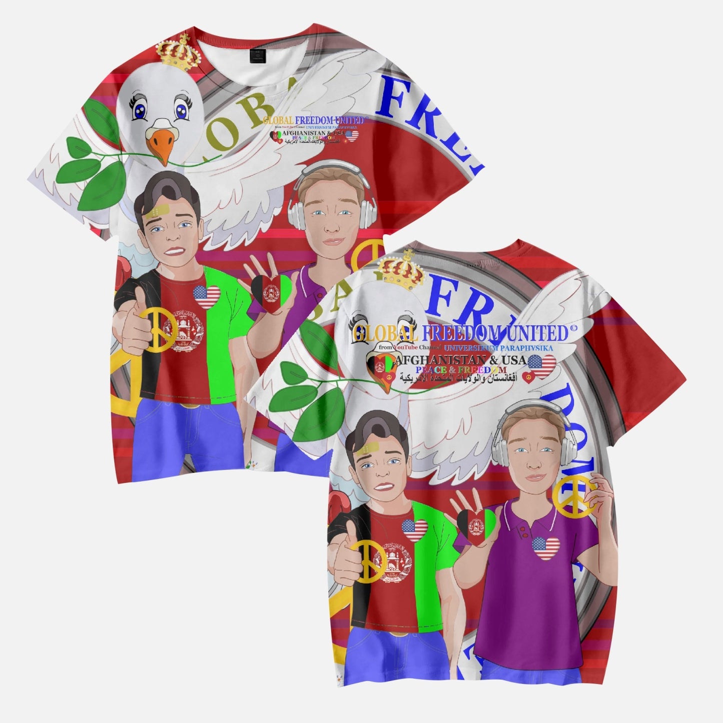 AOP Kids' Short T-Shirts GLOBAL FREEDOM UNITED BOY AFGHANISTAN & USA RED