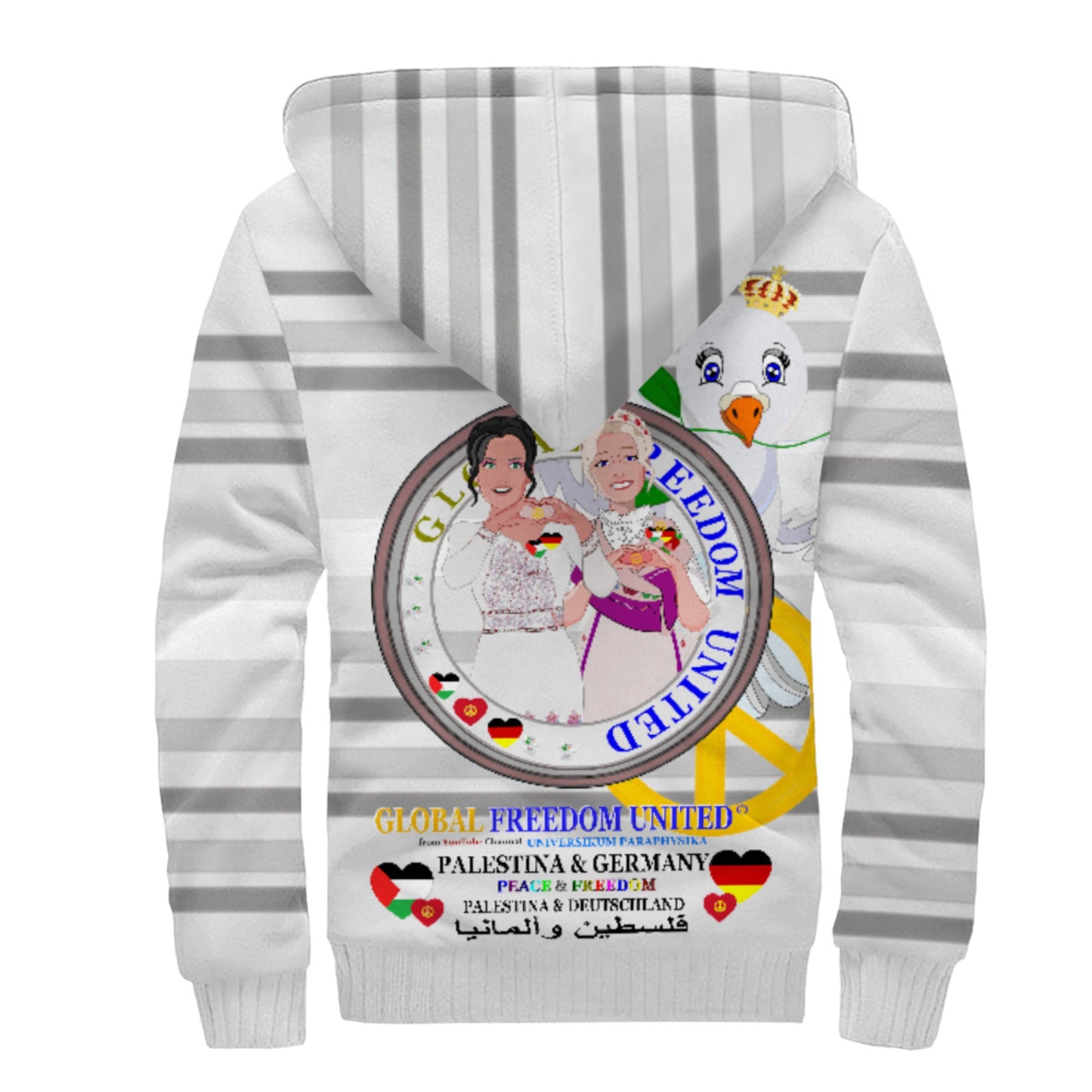 Plush Hoodie GLOBAL FREEDOM UNITED© Women Palestina & Germany Grey