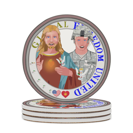 Ceramic Coasters GLOBAL FREEDOM UNITED© Jesus Is A Hero Veteran For Us American Soldiers