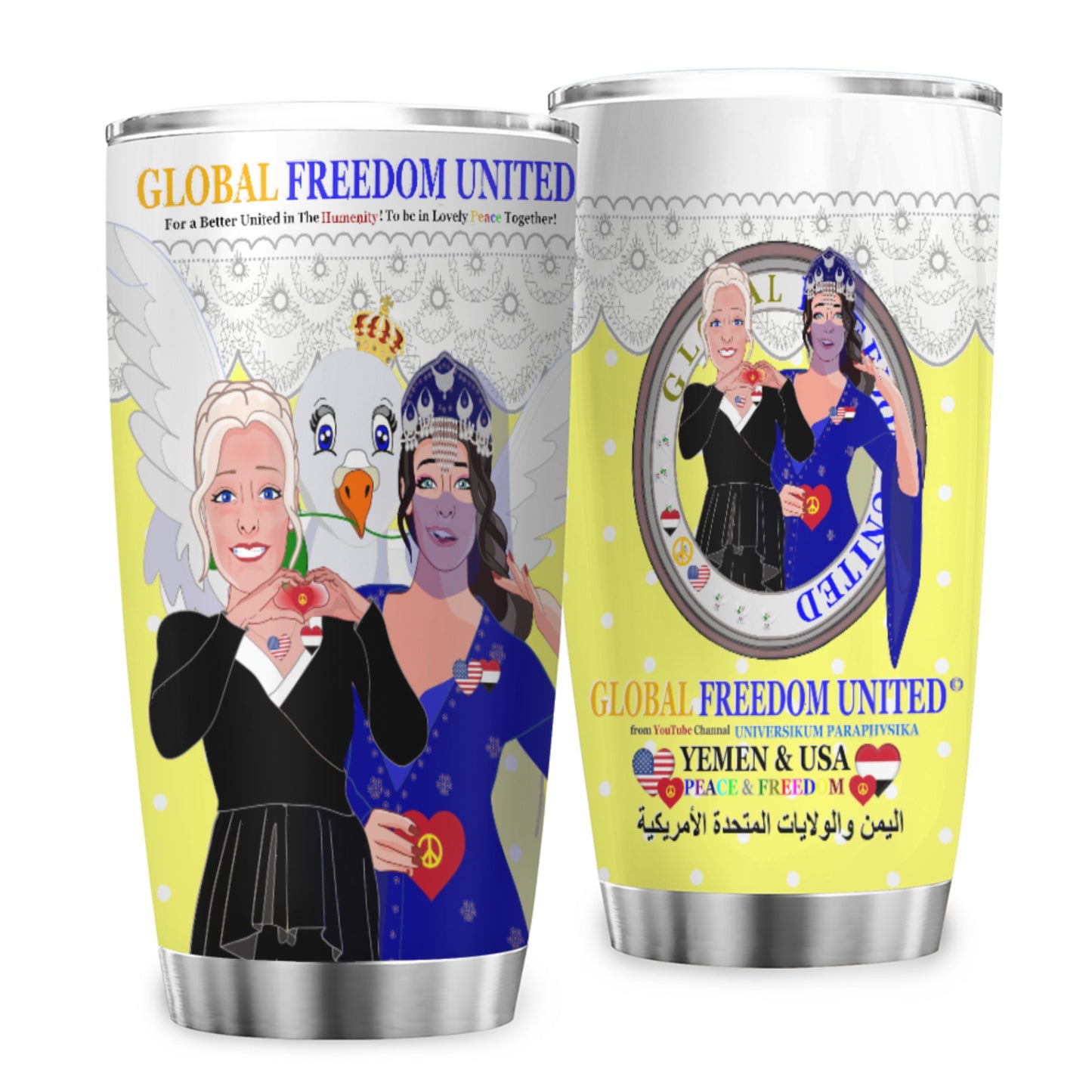 Tumbler GLOBAL FREEDOM UNITED© Women Yemen & USA Yellow