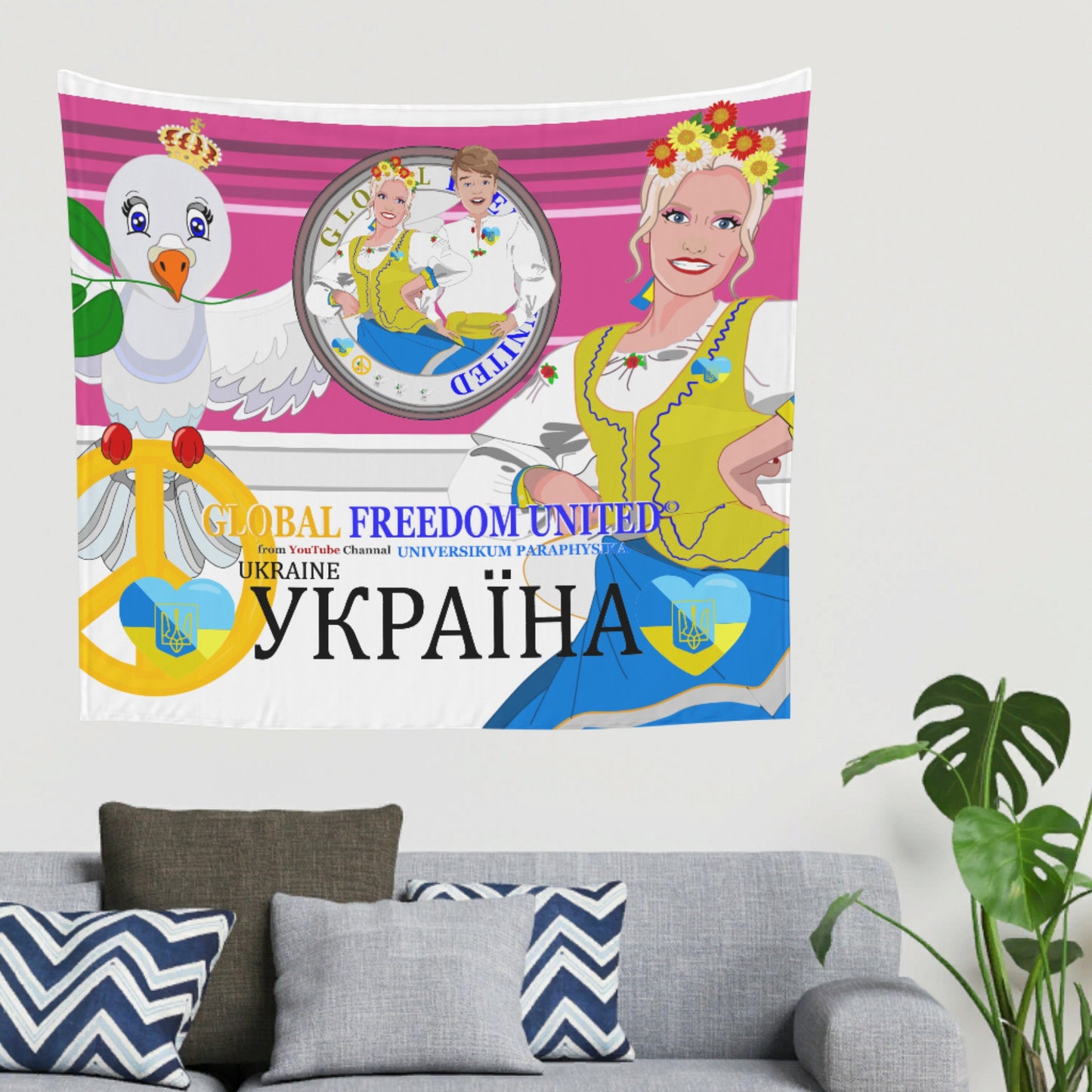 Tapestry GLOBAL FREEDOM UNITED© Couple Ukrain Pink2