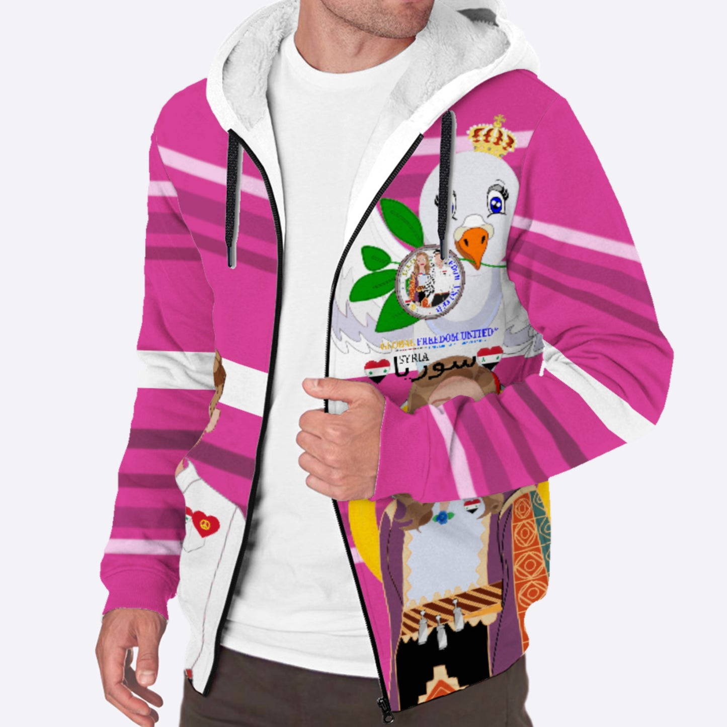 Plush Hoodie GLOBAL FREEDOM UNITED© Couple Syria Pink2