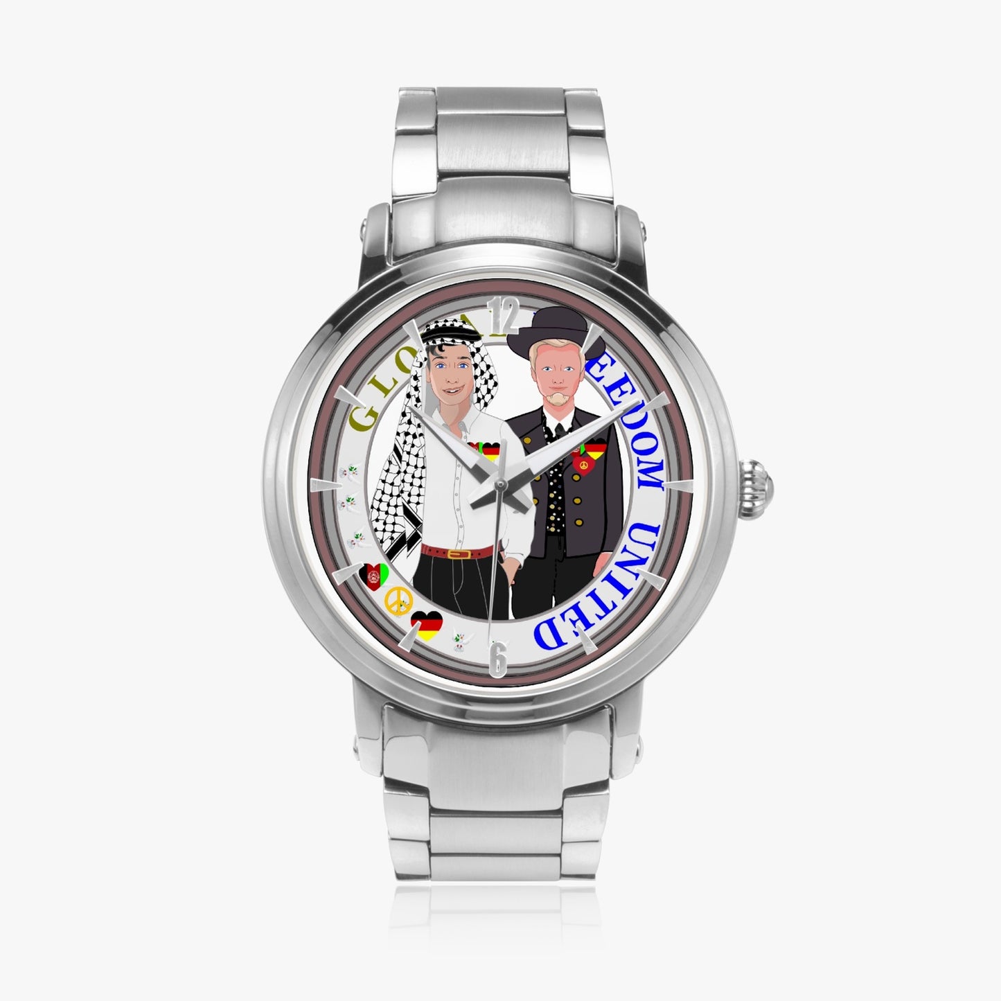 GLOBAL FREEDOM UNITED© New Steel Strap Automatic Watch (With Indicators) Men Afghanistan & Germany
