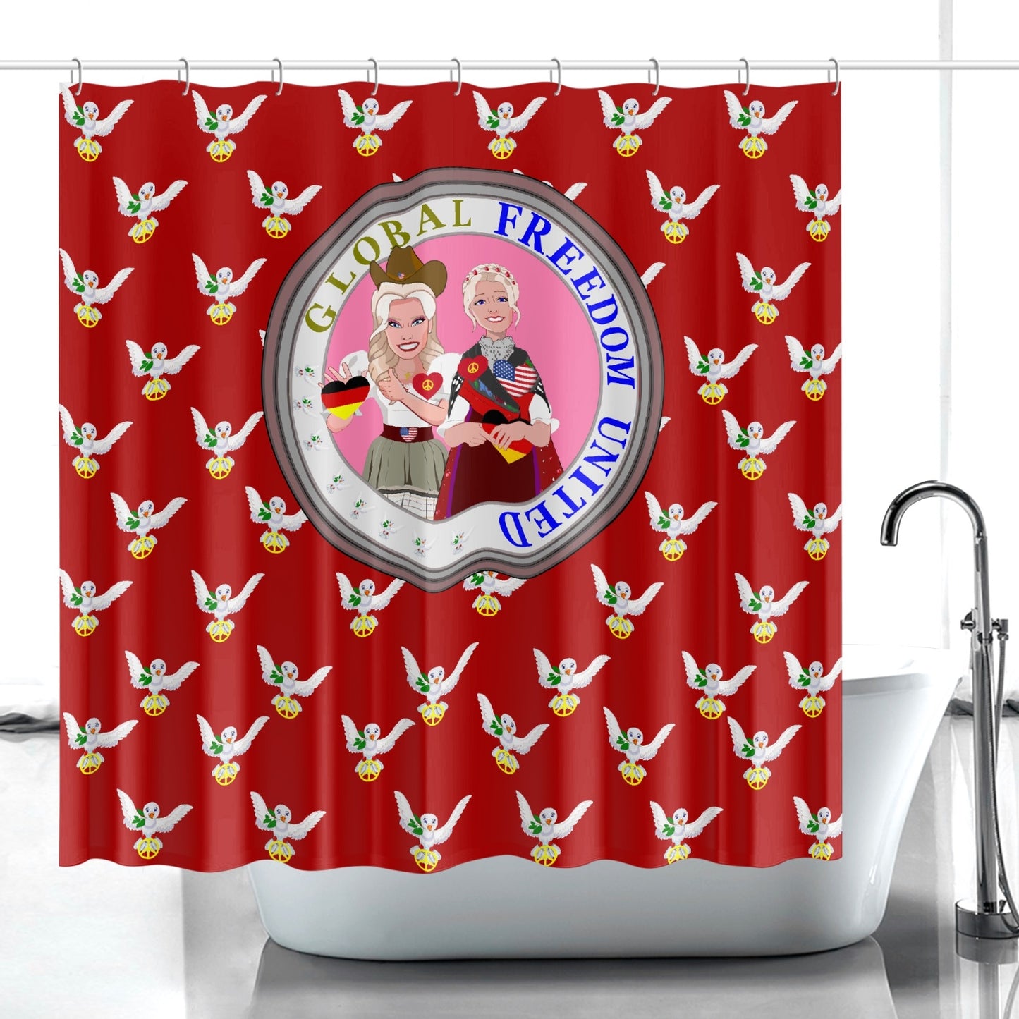 GLOBAL FREEDOM UNITED WOMEN USA & GERMANY OLD PEACE RED Quick-drying Shower Curtain
