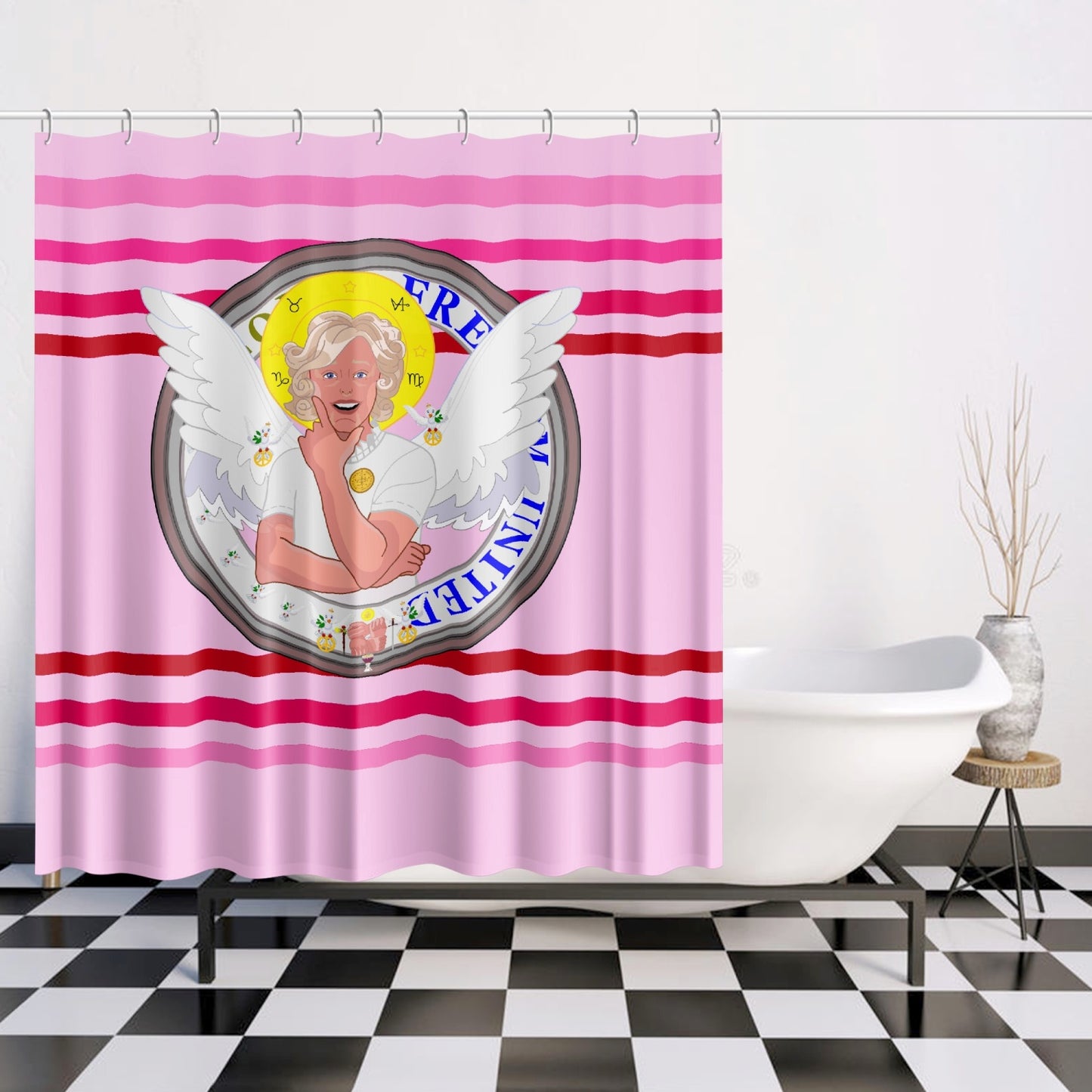 Quick-drying Shower Curtain GLOBAL FREEDOM UNITED© ARCHANGEL GABRIEL Pink1