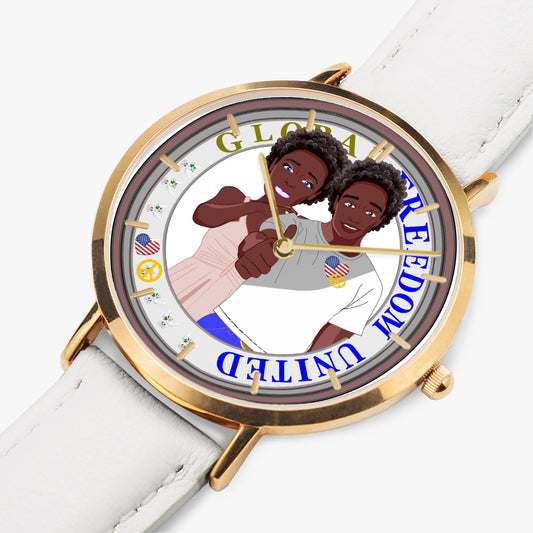 Hot Selling Ultra-Thin Leather Strap Quartz Watch (Rose Gold With Indicators) GLOBAL FREEDOM UNITED© COUPLE USA Afro Guys