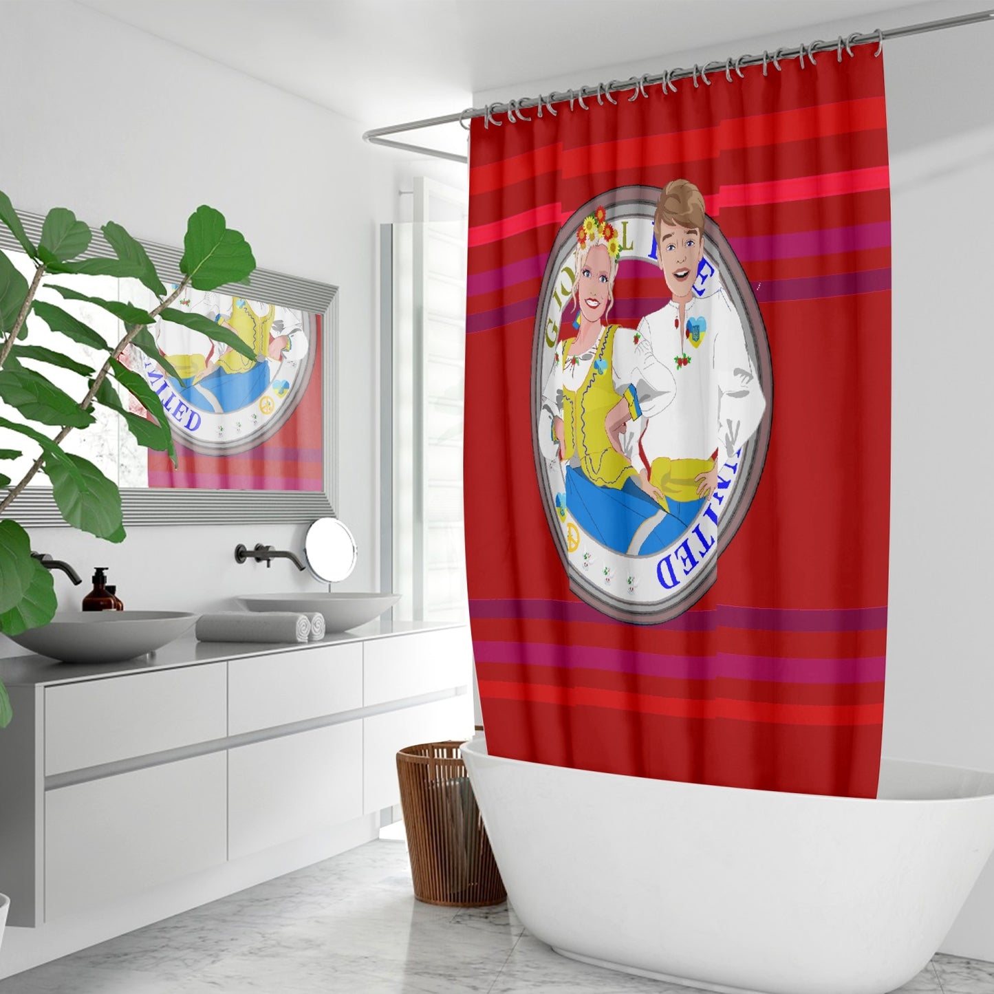 GLOBAL FREEDOM UNITED© Couple Ukrain Red -  Quick-drying Shower Curtain