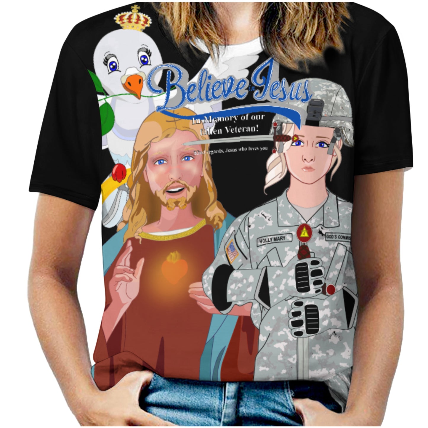 Women´s T-Shirt GLOBAL FREEDOM UNITED© Jesus Christ For Fallen US American Soldiers Black