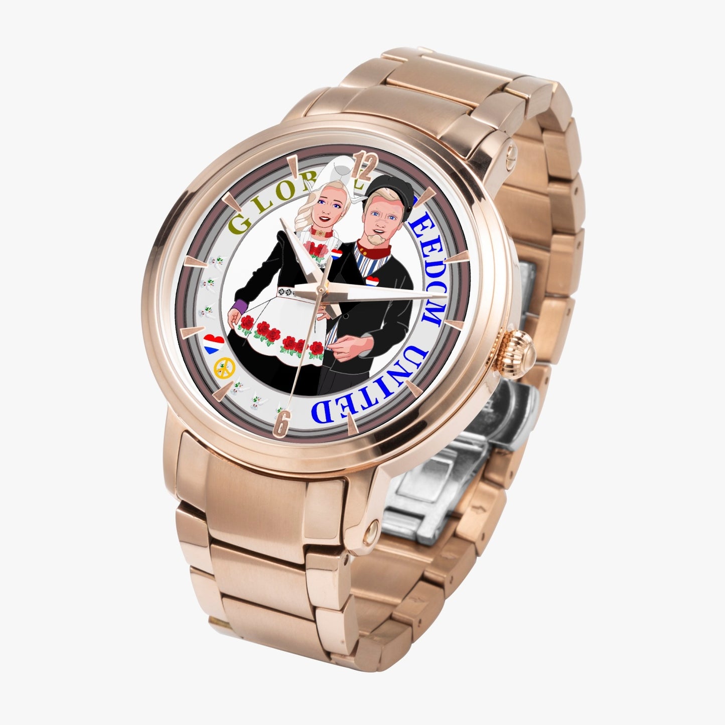 GLOBAL FREEDOM UNITED© Couple Nederland New Steel Strap Automatic Watch (With Indicators)