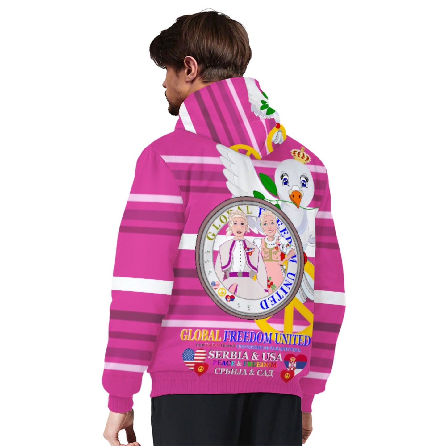 Plush Hoodie GLOBAL FREEDOM UNITED© Women Serbia & USA Pink2