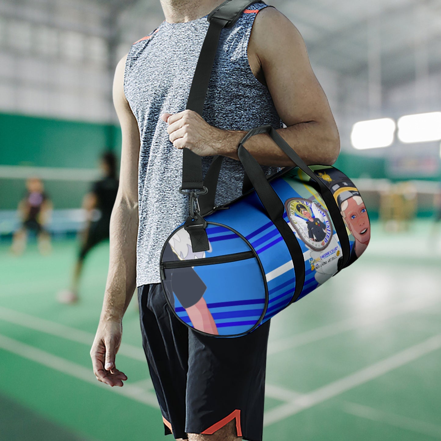 Cylindrical Gym Bag GLOBAL FREEDOM UNITED© Archangel Michael As Policemen Deep Blue