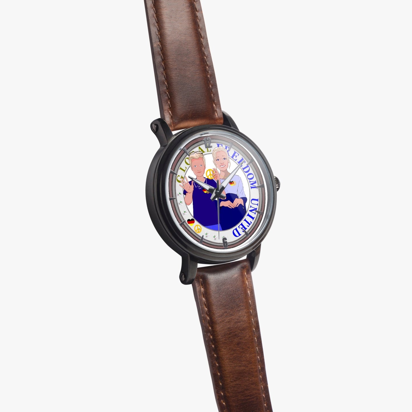 46mm Unisex Automatic Watch(Black) GLOBAL FREEDOM UNITED© COUPLE EDITION GERMANY V2
