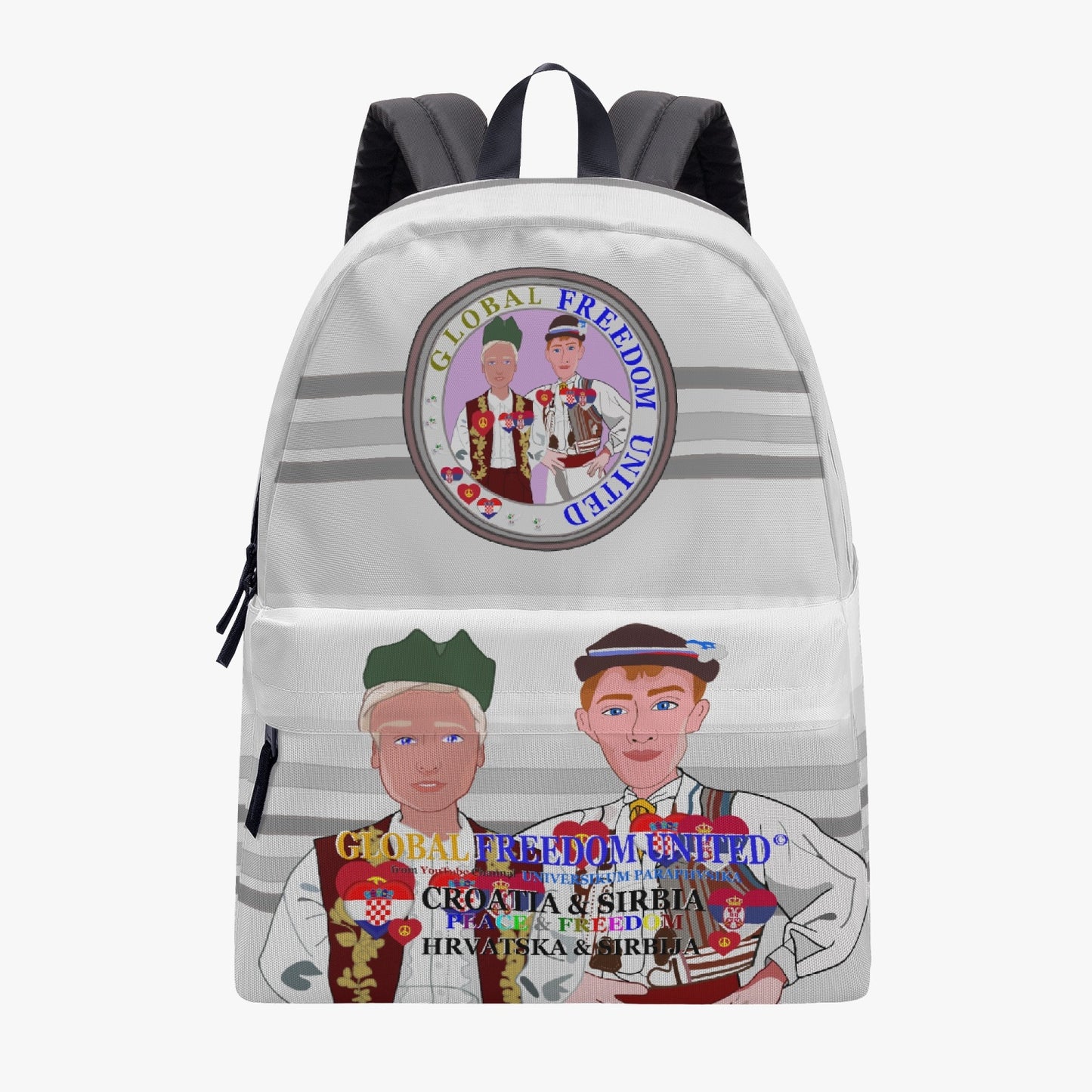 GLOBAL FREEDOM UNITED© Men Croatia & Serbia GREY All-over-print Canvas Backpack
