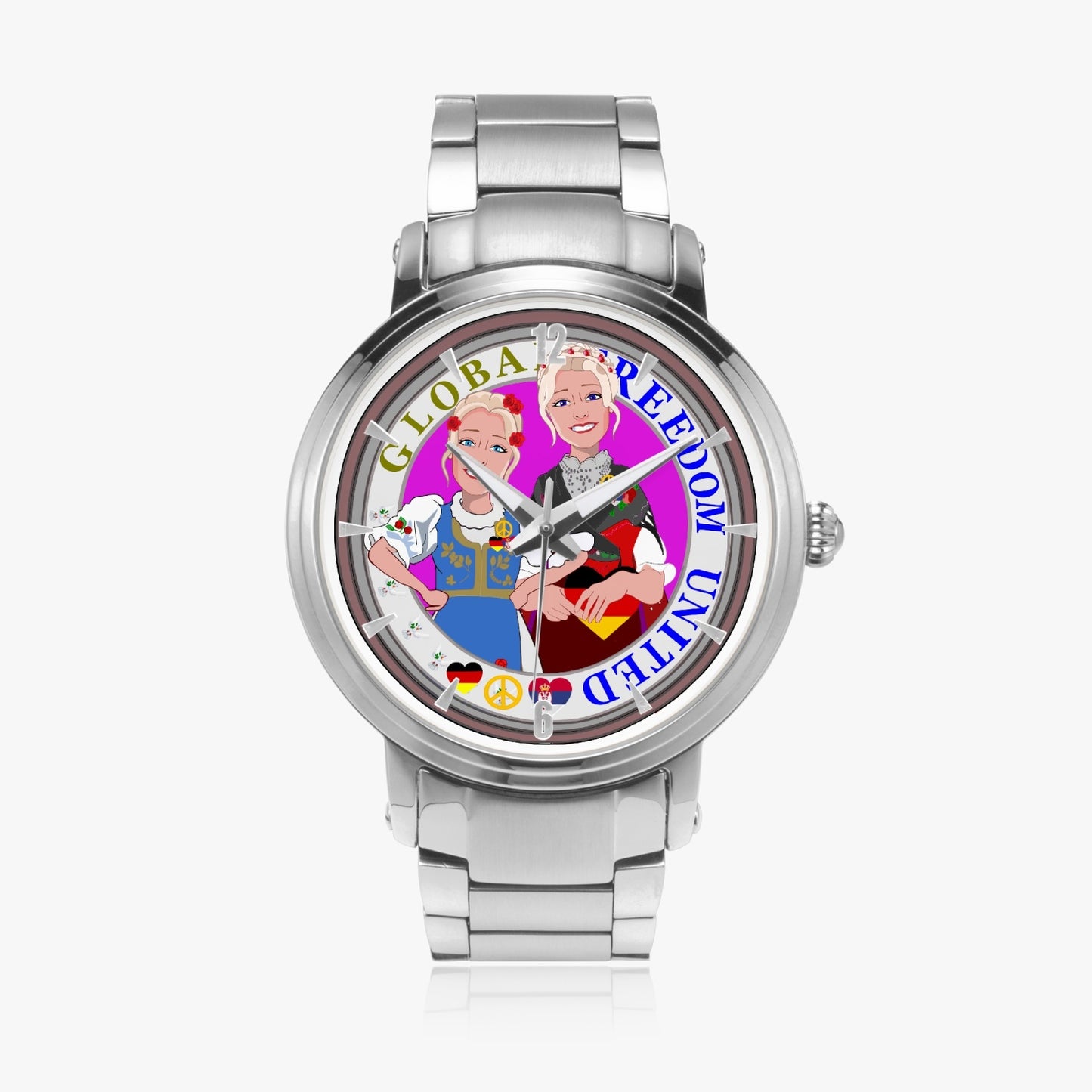 New Steel Strap Automatic Watch (With Indicators) GLOBAL FREEDOM UNITED© Women Serbia & Germany