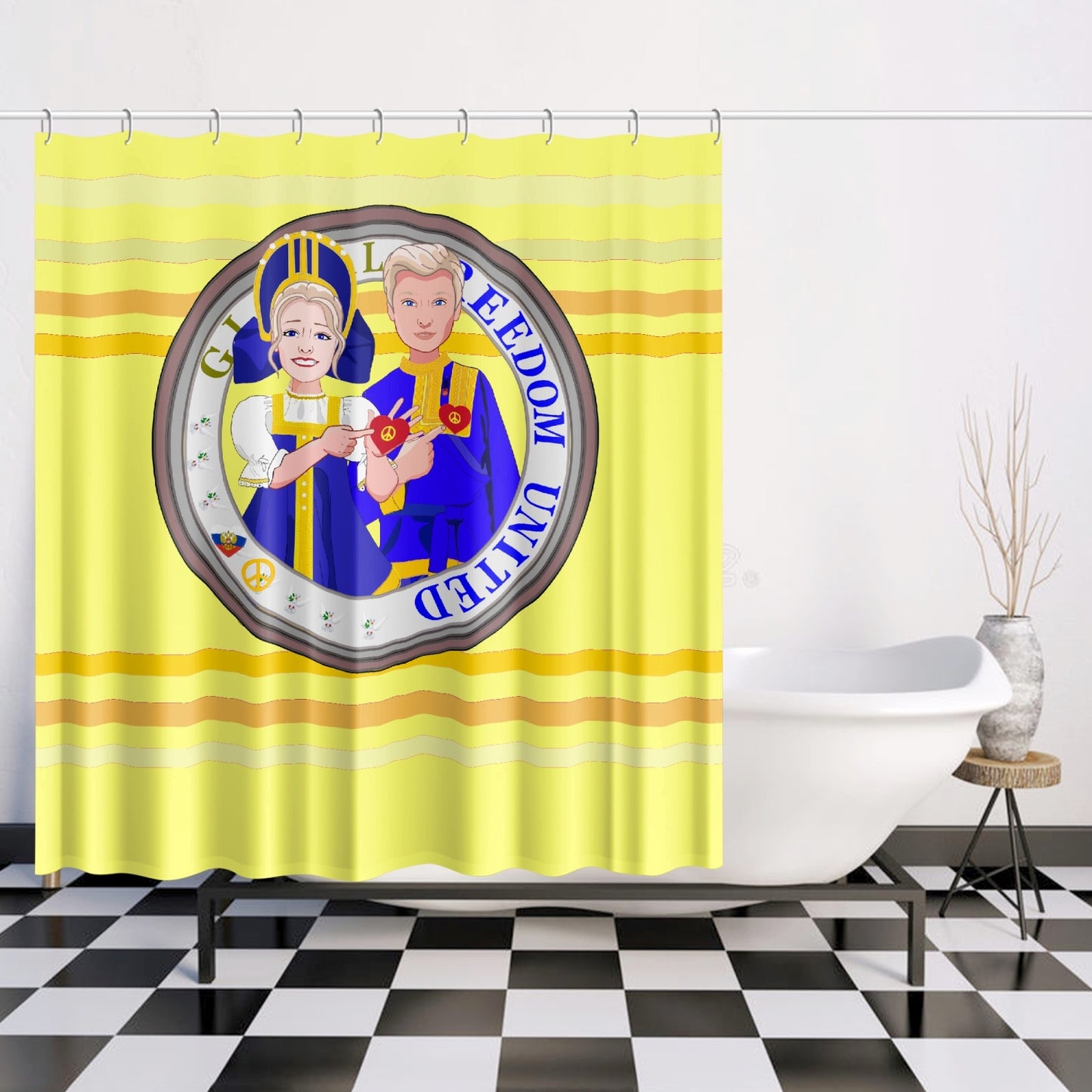 GLOBAL FREEDOM UNITED© Couple Russia Yellow - Quick-drying Shower Curtain