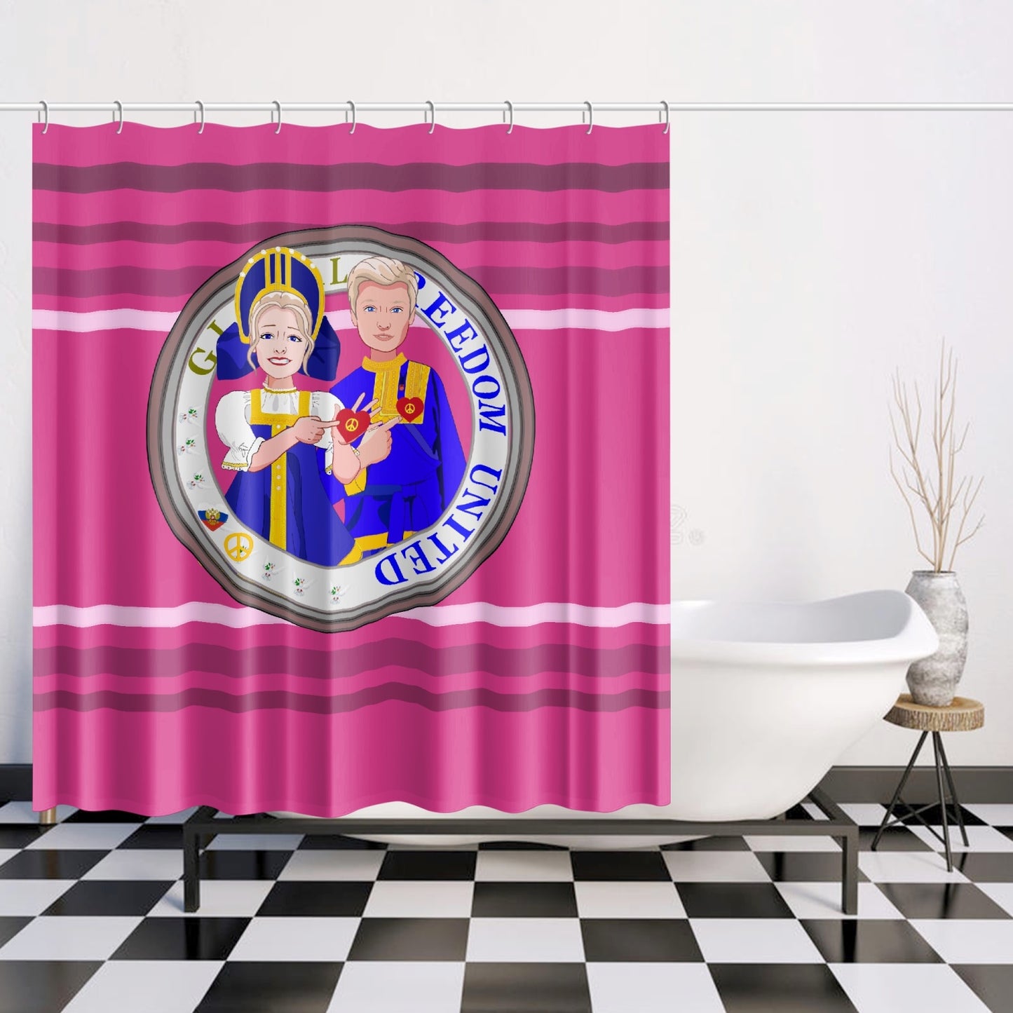GLOBAL FREEDOM UNITED© Couple Russia Pink2 - Quick-drying Shower Curtain