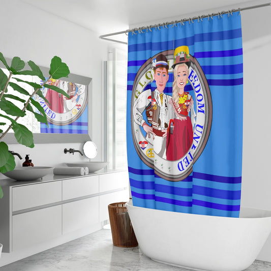 GLOBAL FREEDOM UNITED© Couple Croatia Deep Blue - Quick-drying Shower Curtain